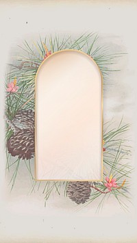 Arch gold frame on pine and conifer cone patterned mobile phone wallpaper vector