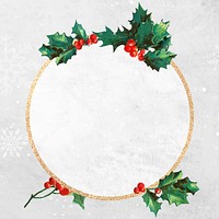 Blank round golden Christmas frame social ads template