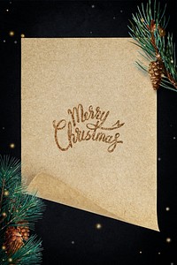 Merry Christmas on a golden paper