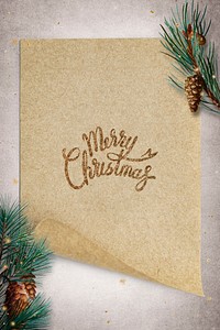 Merry Christmas on a golden paper