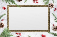 Classic gold frame mockup with Christmas decorations