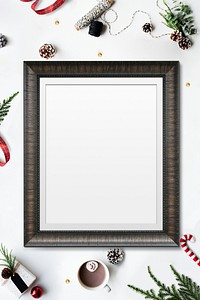 Leather frame mockup with Christmas decorations