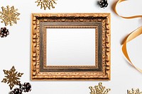 Luxurious gold frame mockup with Christmas decorations