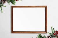 Wooden frame mockup with Christmas decorations