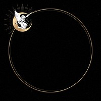 Vintage Christmas angel on a crescent moon from the public domain frame design on black background vector