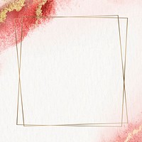 Gold frame with glitter on red watercolor vector