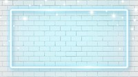 Blue neon frame on brick wall background vector