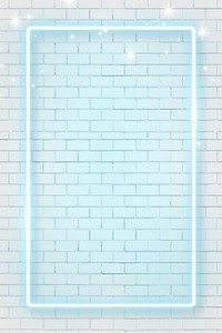 Blue neon frame on brick wall background vector