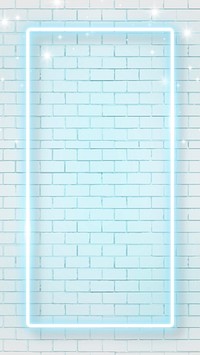 Blue neon frame on brick wall background mobile phone wallpaper vector