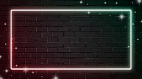 Rectangle blink neon frame on brick wall background vector