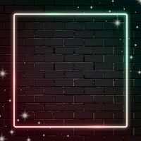 Square blink neon frame on brick wall background vector