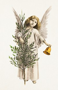 An angel holding a Christmas bell sticker illustration