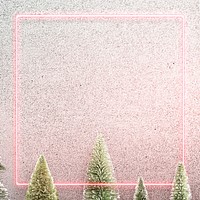 Pink neon frame on snowy Christmas background illustration