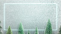 Green neon frame on snowy Christmas background illustration