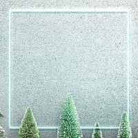 Green neon frame on snowy Christmas background illustration