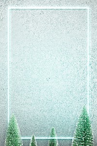 Green neon frame on snowy Christmas background illustration