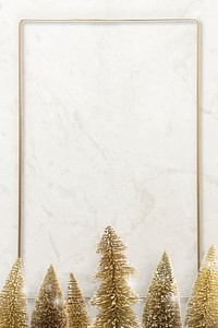 Gold frame with Christmas tree mobile phone wallpaper illustration