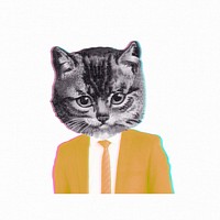 Cat wearing a yellow suit sticker illustration