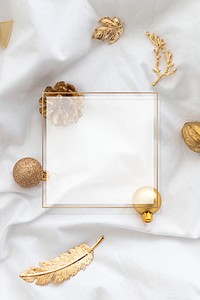 Square gold frame with Christmas ornaments social banner mockup