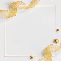 Frame with gold ornaments on white social template mockup