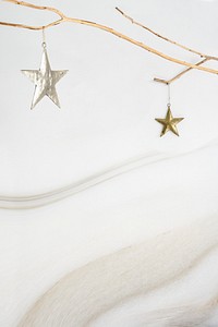 Christmas ornaments on white marble social banner