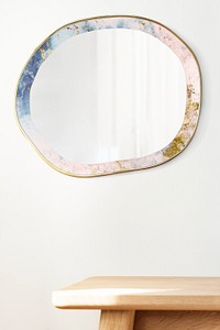 Marble framed mirror on a beige wall mockup