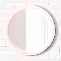 Pink neon light on a mirror mockup