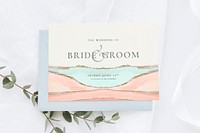 Paint textured wedding card with leaves