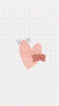 Cute doodle heart on grid mobile phone background illustration