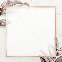 Golden frame on leafy background mockup