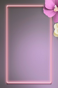 Flower decorated neon frame on a gray wall mockup