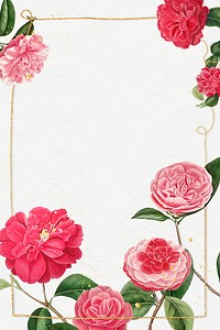 Red and pink camellia flower patterned blank frame mockup