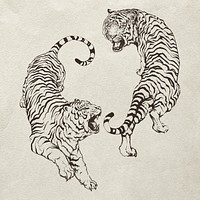Hand drawn roaring yin yang tigers illustration