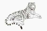 Hand drawn lying tiger illustration on an off white background
