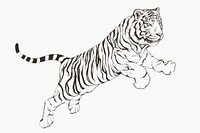 Hand drawn jumping tiger illustration on an off white background