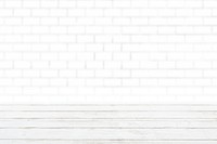 White wooden planks with white brick wall product background