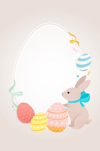 Oval Easter frame with bunny and eggs vector