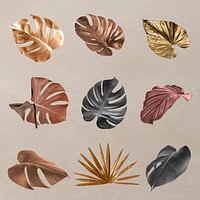 Metallic tropical leaf design element set