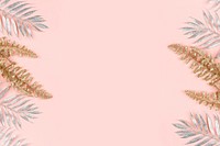 Glittery leaves on pink background design resource