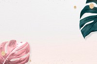 Green and pink monstera leaf background design resource 