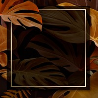 Square frame with brown monstera leaves background vector