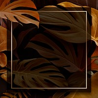 Square frame with brown monstera leaves background