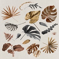 Metallic tropical leaf design element set