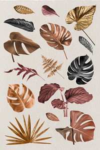 Metallic tropical leaf design element set