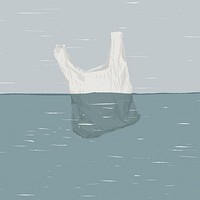 Plastic  bag floating in the water illustration