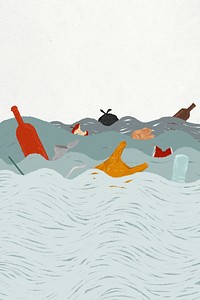 Garbage floating in the water illustration
