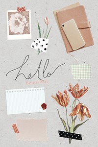 Floral feminine scrapbook collage design resource 