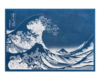The Great Wave off Kanagawa vintage illustration wall art print and poster remix from original painting by Katsushika Hokusai.
