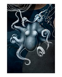 Vintage octopus illustration wall art print and poster. Remix from original painting by Carl Chun. 