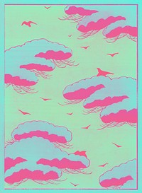Pink and blue cloudy sky design, remix from original painting